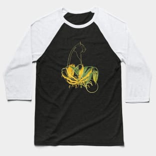 Yellow Lily Line Art Sitting Tiger Baseball T-Shirt